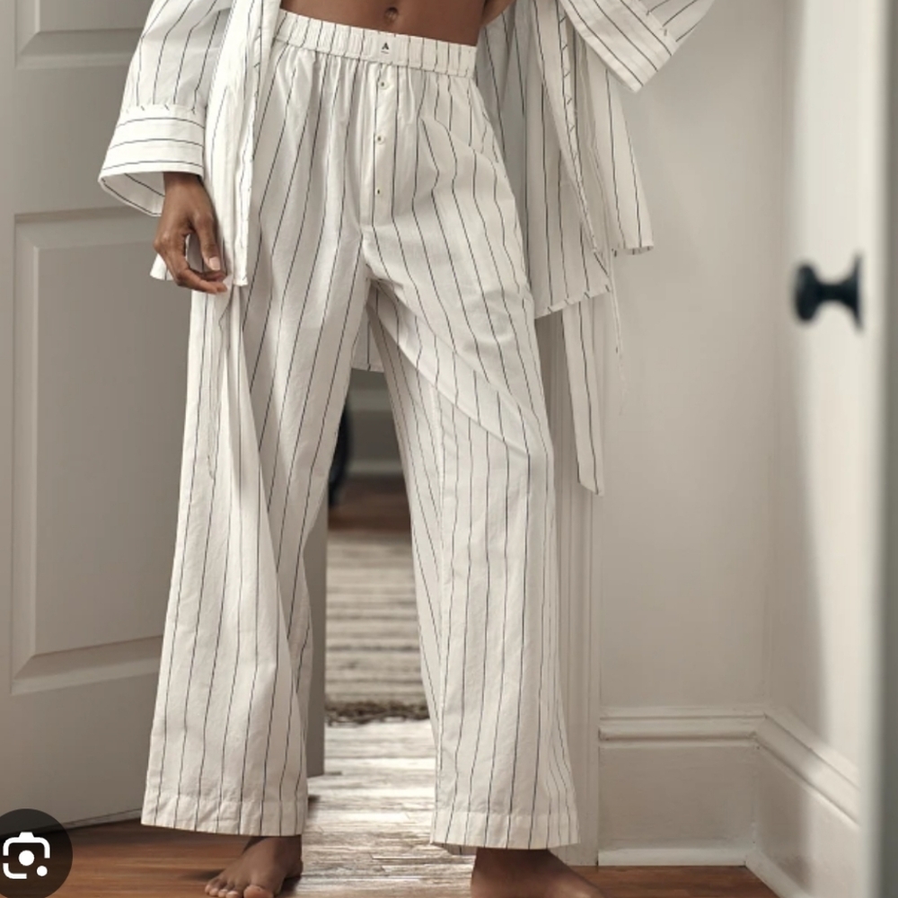 Anthropologie White Striped Wide Leg Pants